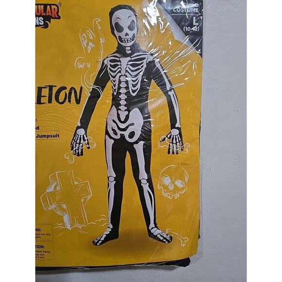 Skeleton Jumpsuit Costume Child Large 10-12 Halloween Cosplay - Picture 4 of 9